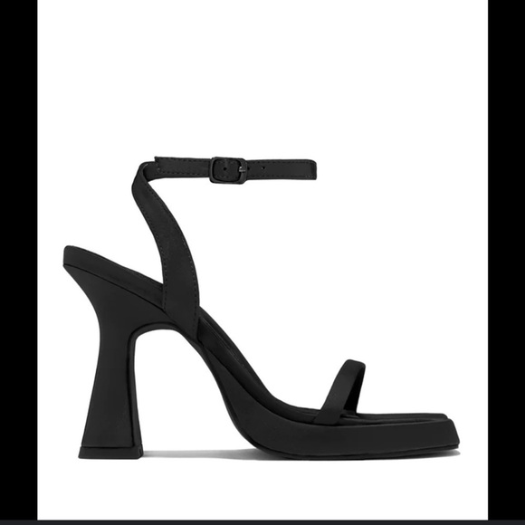 Miss Lola Mina Black Mini Platform Concave Heeled Satin Square Toe 90s Sandals - Picture 11 of 15
